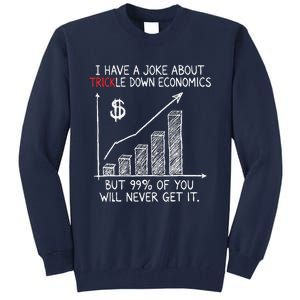 Funny Joke Trickle Down Economics Is A Trick Tall Sweatshirt