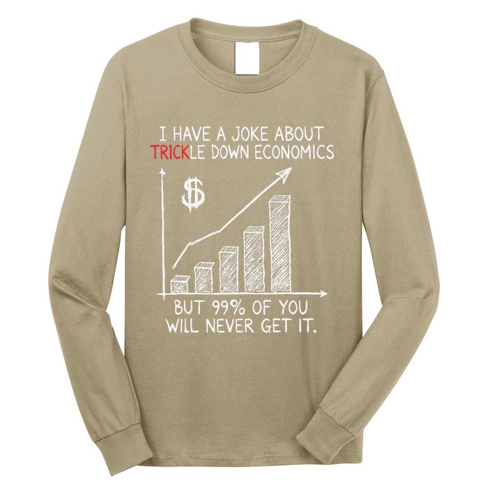 Funny Joke Trickle Down Economics Is A Trick Long Sleeve Shirt