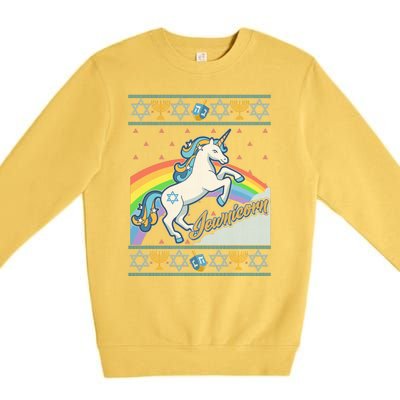 Funny Jewnicorn Unicorn Ugly Hanukkah Sweater Premium Crewneck Sweatshirt