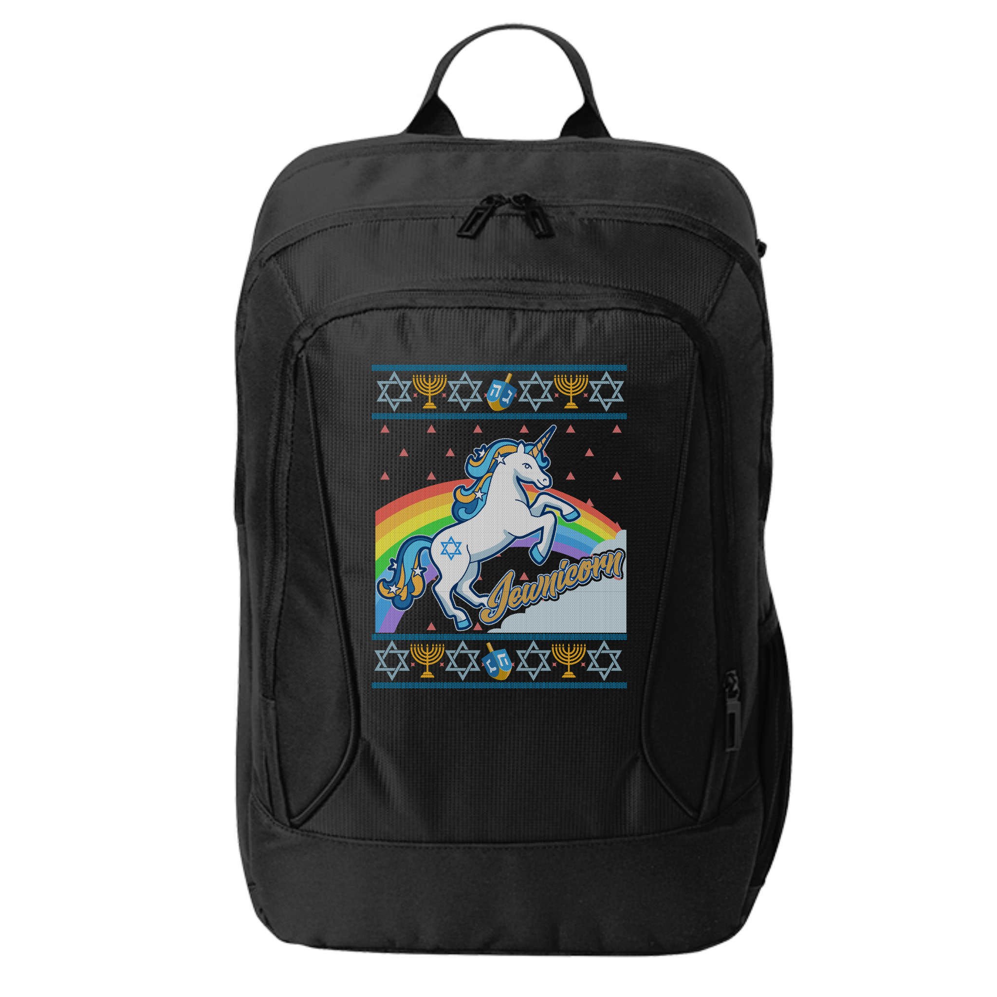 Funny Jewnicorn Unicorn Ugly Hanukkah Sweater City Backpack