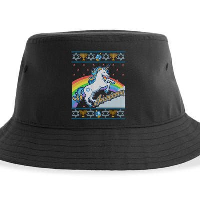Funny Jewnicorn Unicorn Ugly Hanukkah Sweater Sustainable Bucket Hat