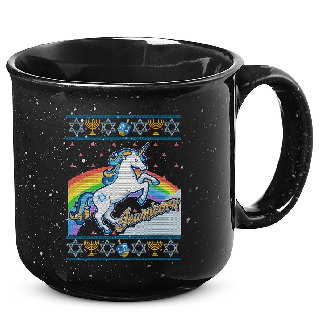 Funny Jewnicorn Unicorn Ugly Hanukkah Sweater 15oz Campfire Ceramic Mug