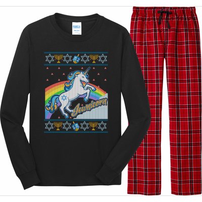 Funny Jewnicorn Unicorn Ugly Hanukkah Sweater Long Sleeve Pajama Set