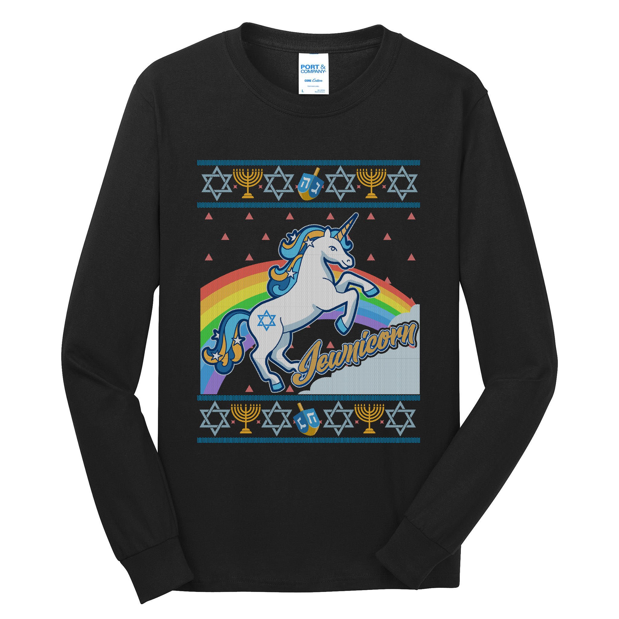 Funny Jewnicorn Unicorn Ugly Hanukkah Sweater Tall Long Sleeve T-Shirt