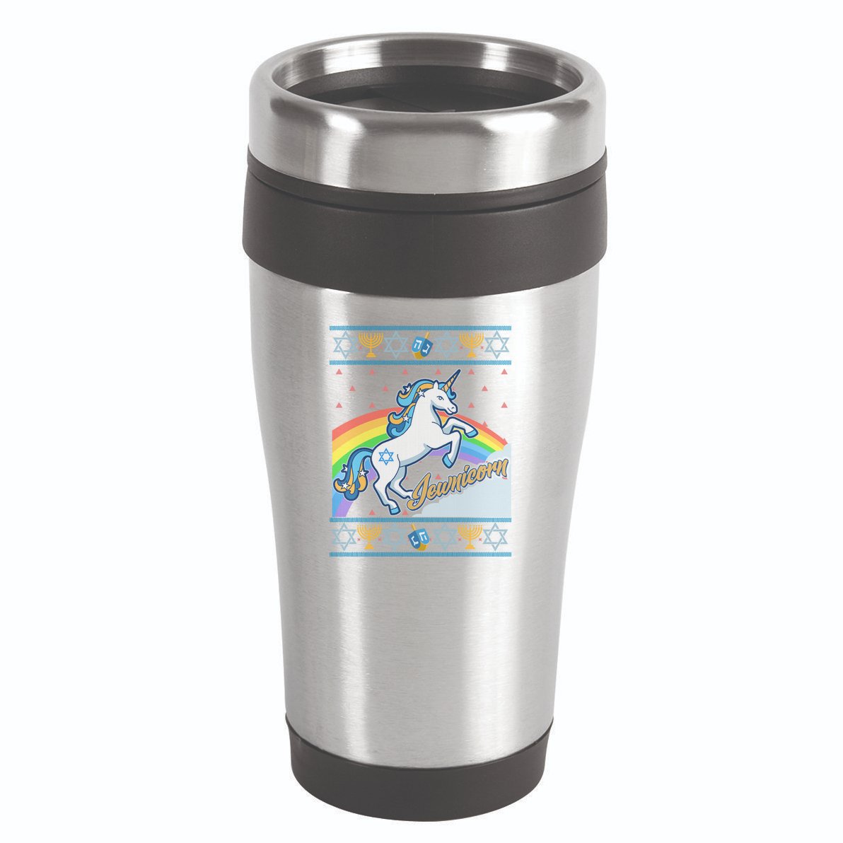 Funny Jewnicorn Unicorn Ugly Hanukkah Sweater 16oz Travel Tumbler