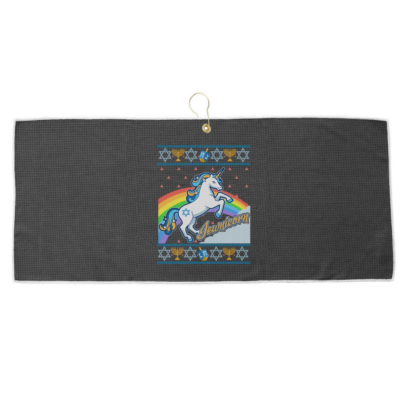 Funny Jewnicorn Unicorn Ugly Hanukkah Sweater Large Microfiber Waffle Golf Towel