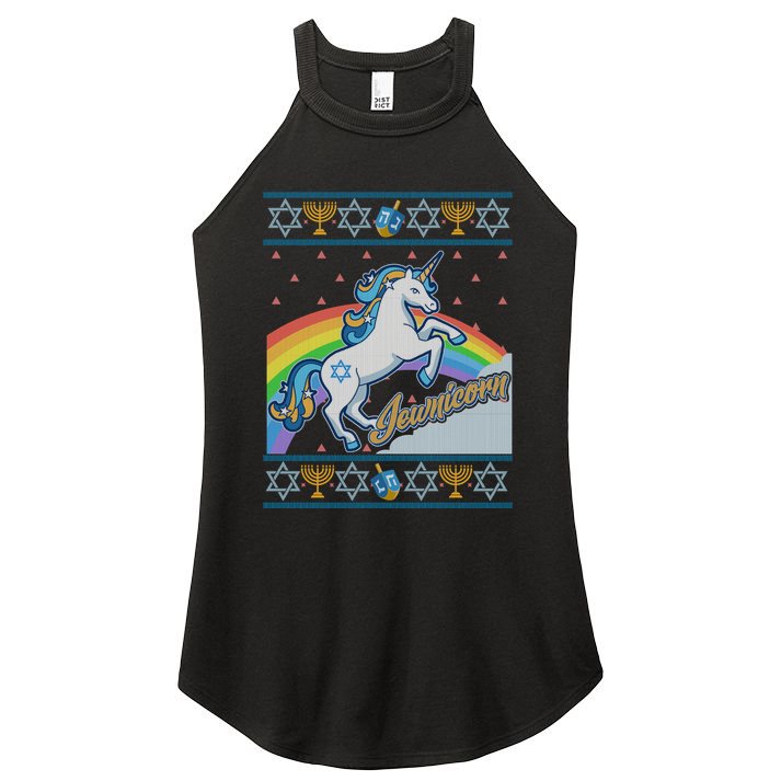 Funny Jewnicorn Unicorn Ugly Hanukkah Sweater Women's Perfect Tri Rocker Tank