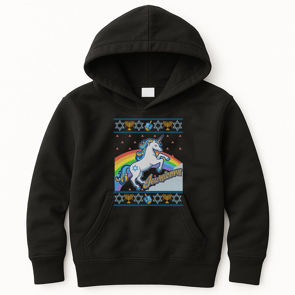 Funny Jewnicorn Unicorn Ugly Hanukkah Sweater Kids Hoodie