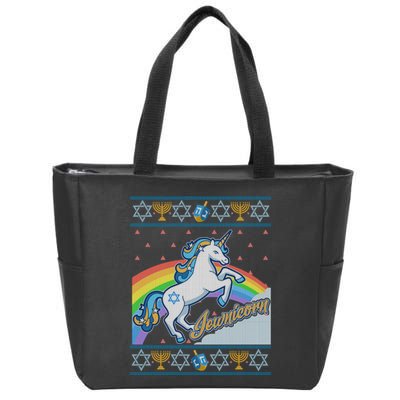 Funny Jewnicorn Unicorn Ugly Hanukkah Sweater Zip Tote Bag