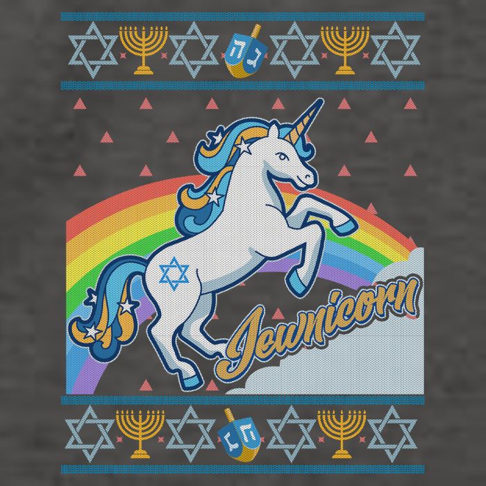 Funny Jewnicorn Unicorn Ugly Hanukkah Sweater Vector Backpack