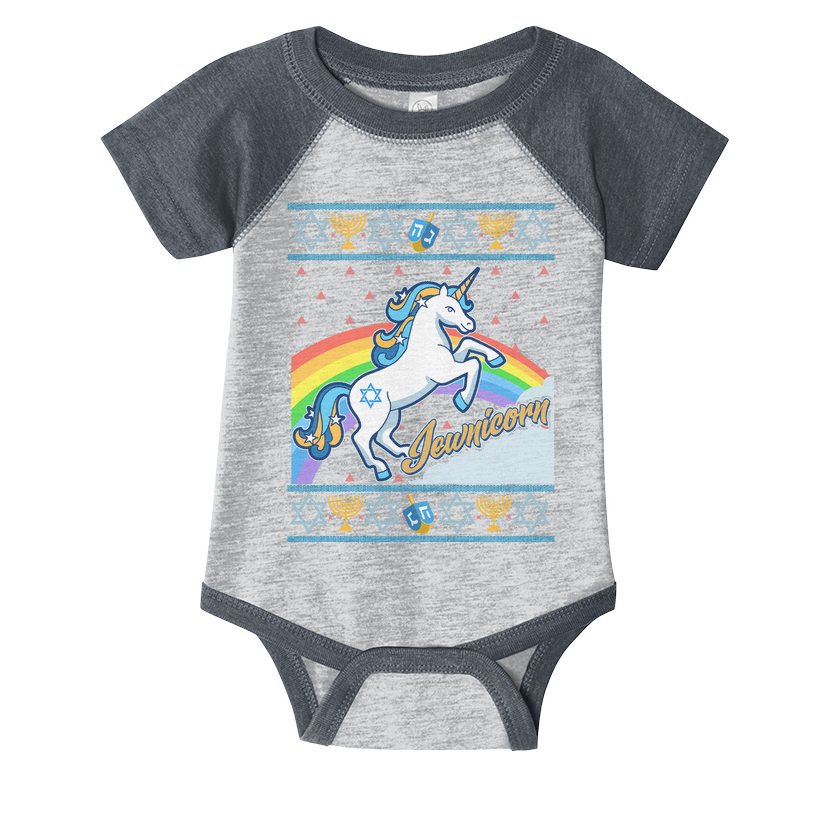Funny Jewnicorn Unicorn Ugly Hanukkah Sweater Infant Baby Jersey Bodysuit