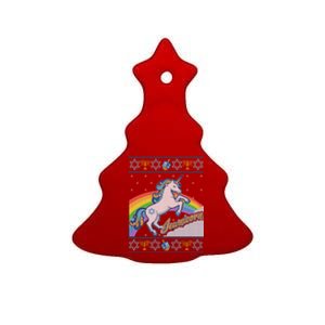 Funny Jewnicorn Unicorn Ugly Hanukkah Sweater Ceramic Tree Ornament