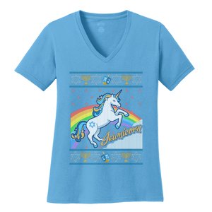 Funny Jewnicorn Unicorn Ugly Hanukkah Sweater Women's V-Neck T-Shirt