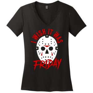 Friday Jason Voorhees Horror Movie Mask Halloween Women's V-Neck T-Shirt