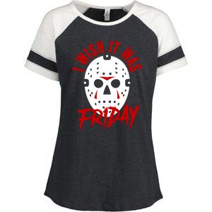 Friday Jason Voorhees Horror Movie Mask Halloween Enza Ladies Jersey Colorblock Tee