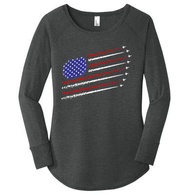 Fighter Jets With USA American Flag 4th Of July Celebration Women's Perfect Tri Tunic Long Sleeve Shirt