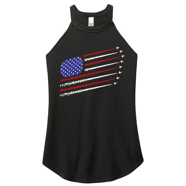 Fighter Jets With USA American Flag 4th Of July Celebration Women's Perfect Tri Rocker Tank