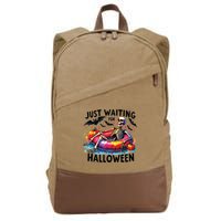Funny Just Waiting For Halloween Skeleton Spooky Vibe Summer Cotton Canvas Backpack