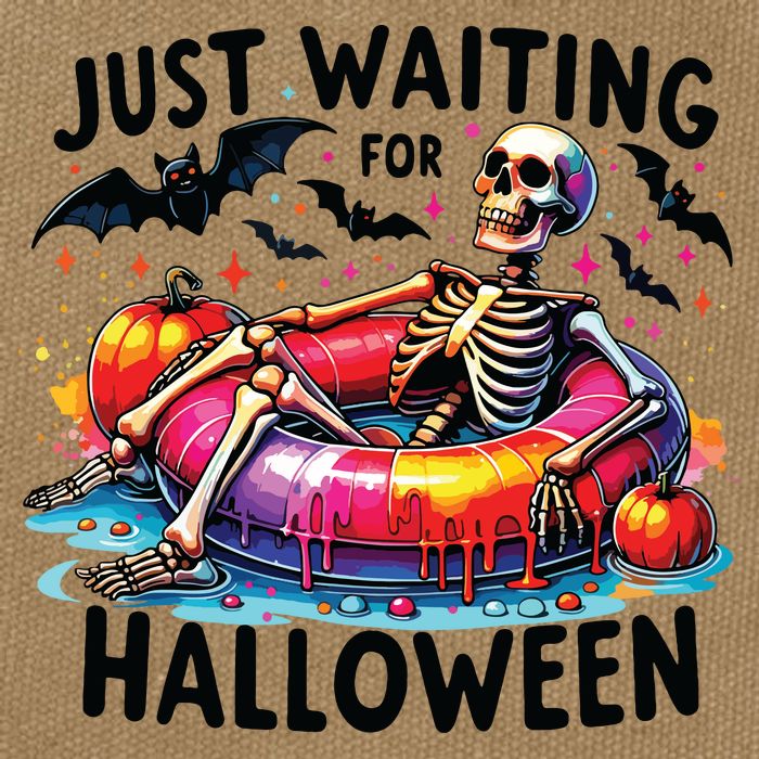 Funny Just Waiting For Halloween Skeleton Spooky Vibe Summer Cotton Canvas Backpack
