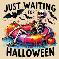Funny Just Waiting For Halloween Skeleton Spooky Vibe Summer Drawstring Bag