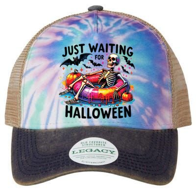 Funny Just Waiting For Halloween Skeleton Spooky Vibe Summer Legacy Tie Dye Trucker Hat