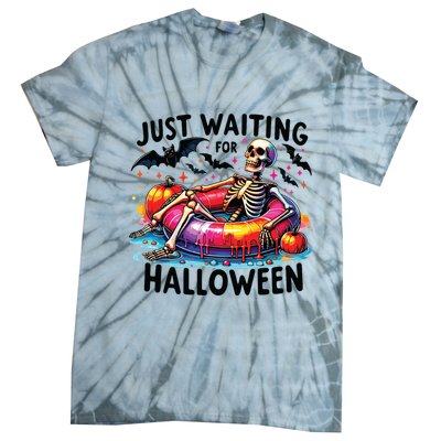 Funny Just Waiting For Halloween Skeleton Spooky Vibe Summer Tie-Dye T-Shirt