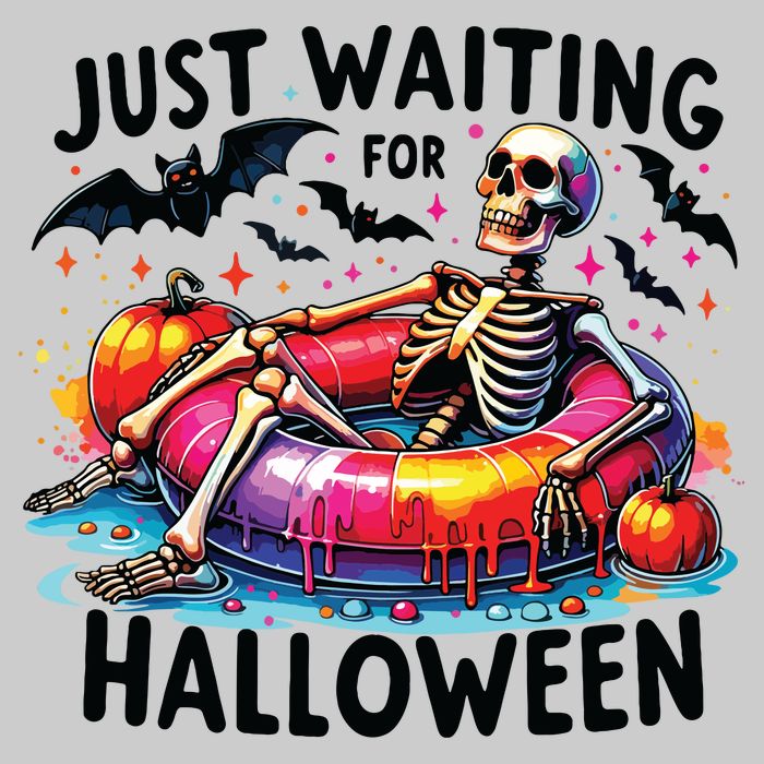Funny Just Waiting For Halloween Skeleton Spooky Vibe Summer Tie-Dye T-Shirt