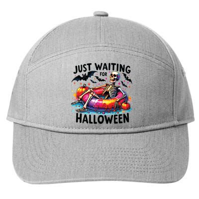 Funny Just Waiting For Halloween Skeleton Spooky Vibe Summer 7-Panel Snapback Hat