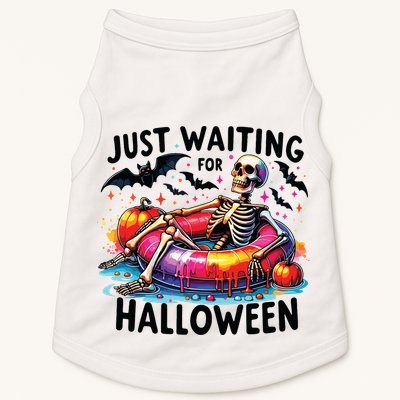 Funny Just Waiting For Halloween Skeleton Spooky Vibe Summer Doggie Tank