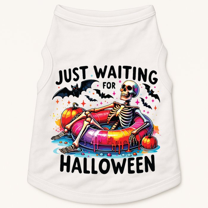 Funny Just Waiting For Halloween Skeleton Spooky Vibe Summer Doggie Tank