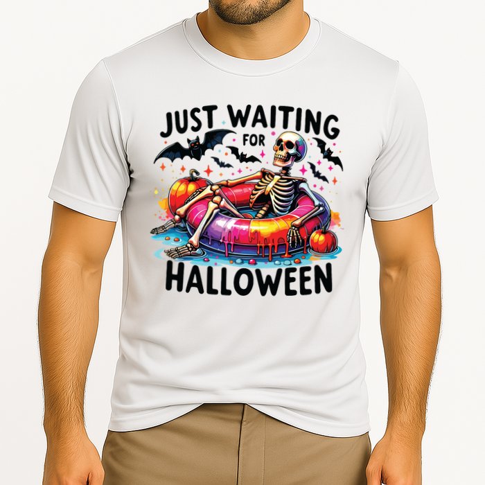 Funny Just Waiting For Halloween Skeleton Spooky Vibe Summer Performance Shirt