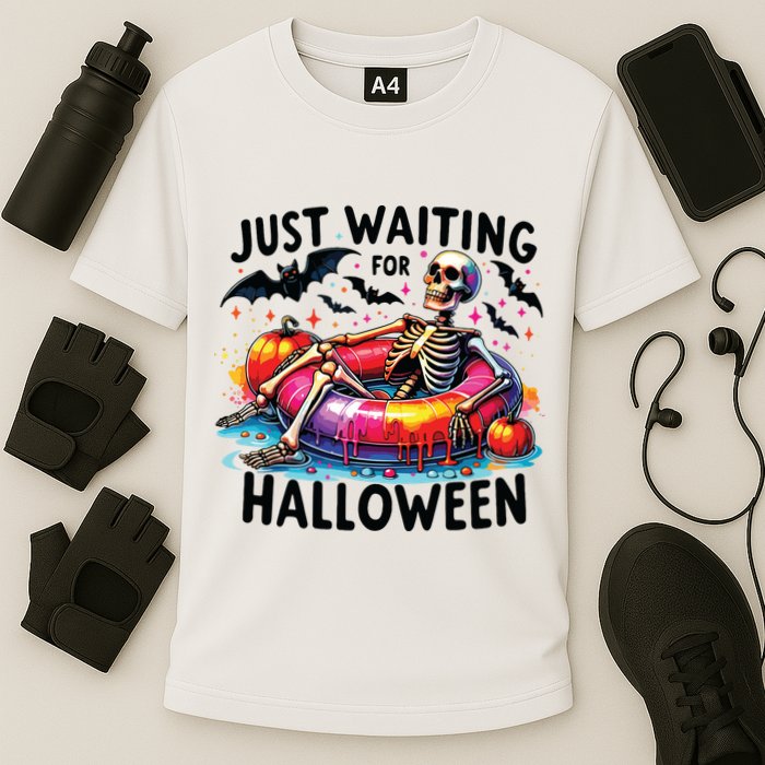 Funny Just Waiting For Halloween Skeleton Spooky Vibe Summer Performance Shirt