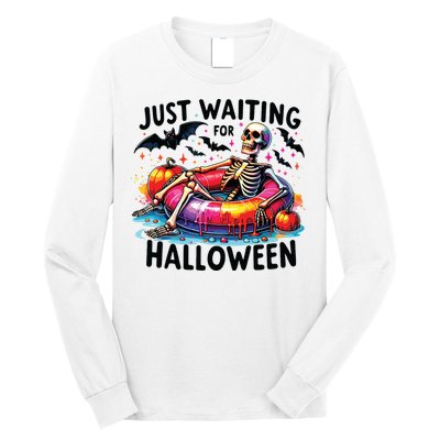 Funny Just Waiting For Halloween Skeleton Spooky Vibe Summer Long Sleeve Shirt