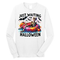 Funny Just Waiting For Halloween Skeleton Spooky Vibe Summer Long Sleeve Shirt