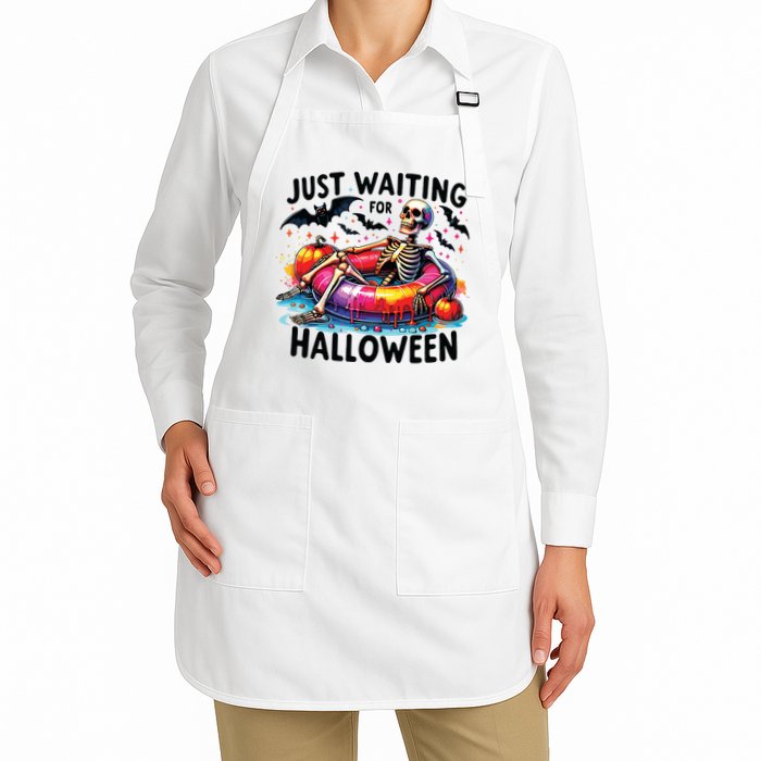 Funny Just Waiting For Halloween Skeleton Spooky Vibe Summer Apron