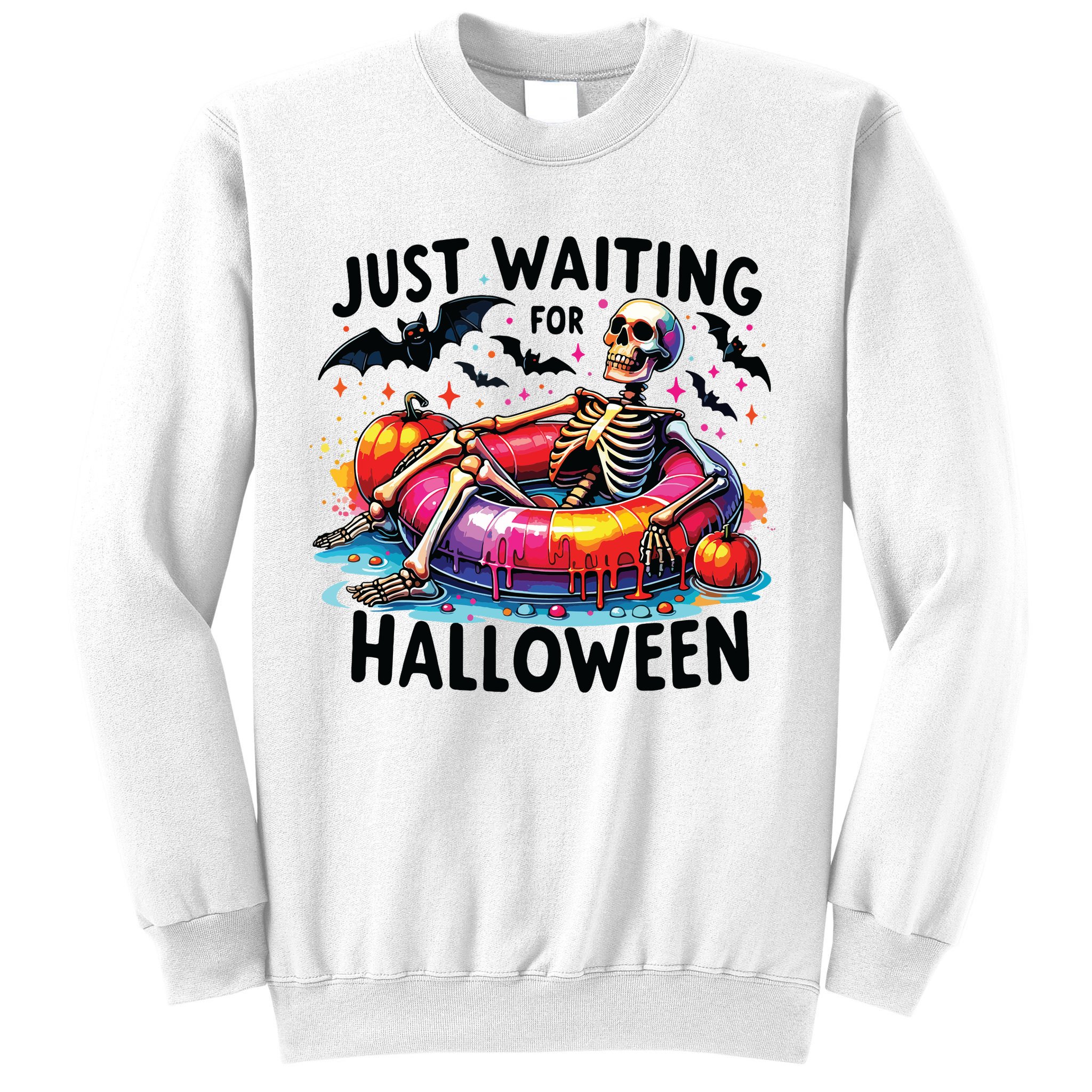 Funny Just Waiting For Halloween Skeleton Spooky Vibe Summer Sweatshirt