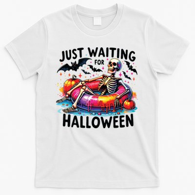 Funny Just Waiting For Halloween Skeleton Spooky Vibe Summer T-Shirt