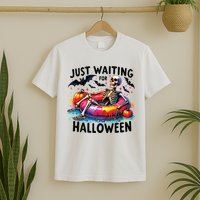 Funny Just Waiting For Halloween Skeleton Spooky Vibe Summer T-Shirt