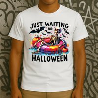 Funny Just Waiting For Halloween Skeleton Spooky Vibe Summer T-Shirt