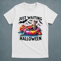 Funny Just Waiting For Halloween Skeleton Spooky Vibe Summer T-Shirt