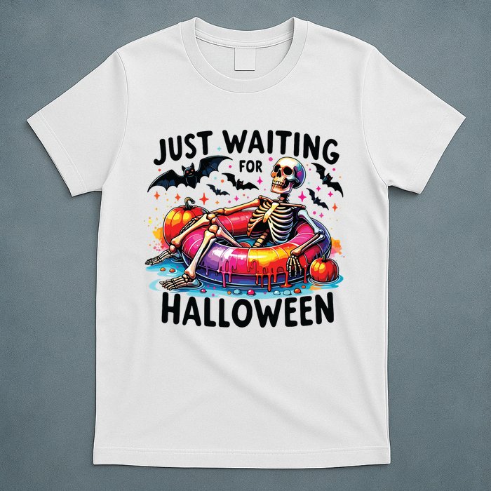 Funny Just Waiting For Halloween Skeleton Spooky Vibe Summer T-Shirt