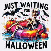 Funny Just Waiting For Halloween Skeleton Spooky Vibe Summer T-Shirt