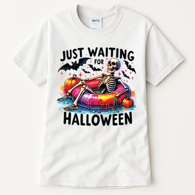 Funny Just Waiting For Halloween Skeleton Spooky Vibe Summer Tall T-Shirt