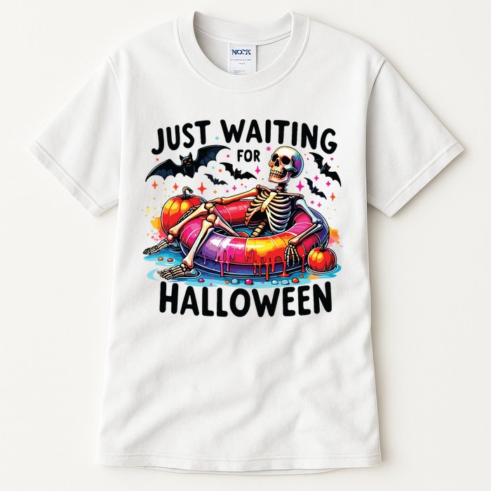 Funny Just Waiting For Halloween Skeleton Spooky Vibe Summer Tall T-Shirt