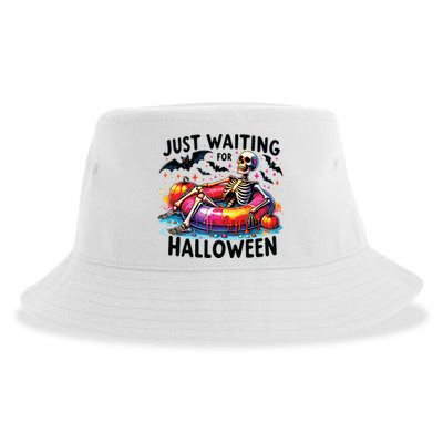 Funny Just Waiting For Halloween Skeleton Spooky Vibe Summer Sustainable Bucket Hat