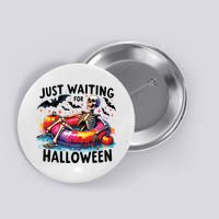 Funny Just Waiting For Halloween Skeleton Spooky Vibe Summer Button