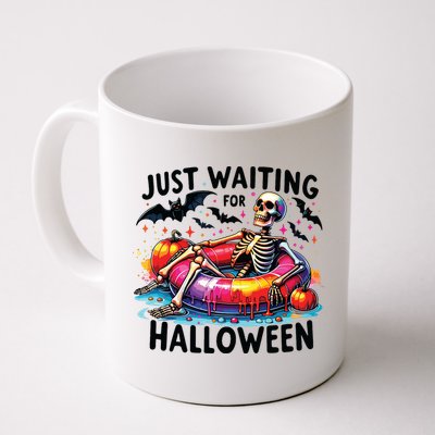 Funny Just Waiting For Halloween Skeleton Spooky Vibe Summer Mug
