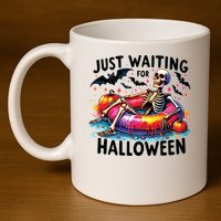 Funny Just Waiting For Halloween Skeleton Spooky Vibe Summer 11oz C Handle Ceramic Mug