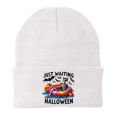 Funny Just Waiting For Halloween Skeleton Spooky Vibe Summer Beanie