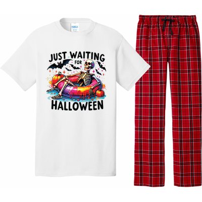 Funny Just Waiting For Halloween Skeleton Spooky Vibe Summer Pajama Set